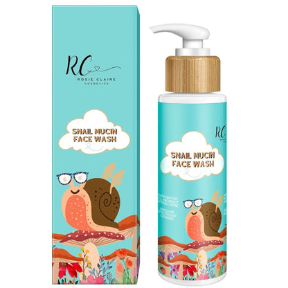 Snail Mucin Face Wash bottle and packaging with cartoon snail design on a white background